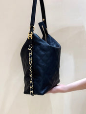 CHANEL 25S MEDIUM MAXIUM OLD HOBO BAG 33 IN BLACK CALFSKIN