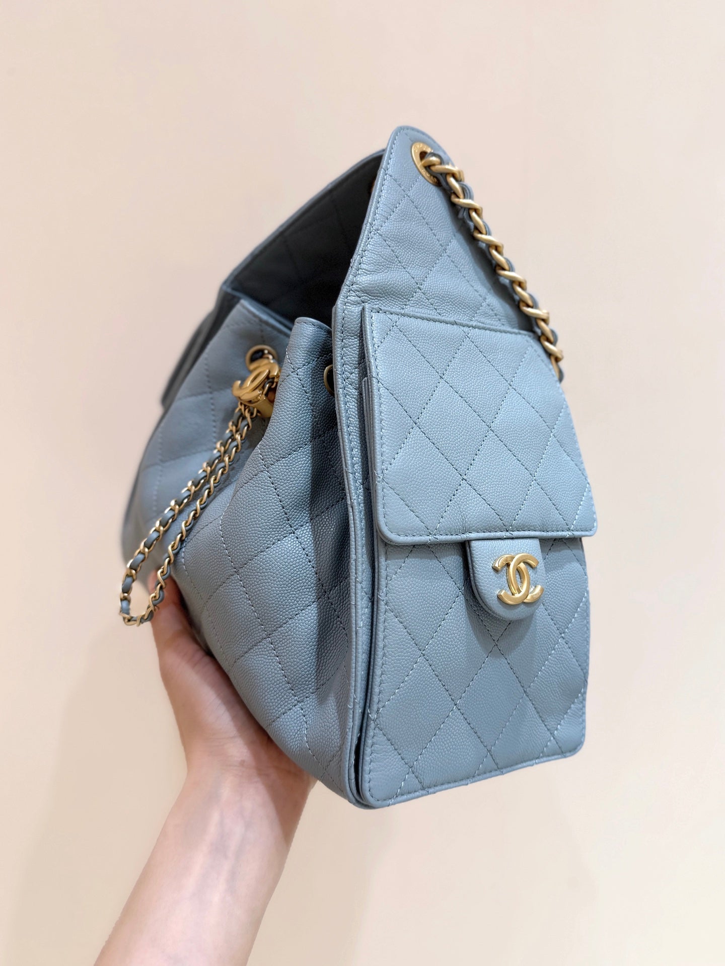 CHANEL 25S HOBO BAG 30 IN LIGHT BLUE CAVIAR WITH GOLD HARDWARE