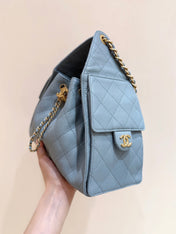 CHANEL 25S HOBO BAG 30 IN LIGHT BLUE CAVIAR WITH GOLD HARDWARE