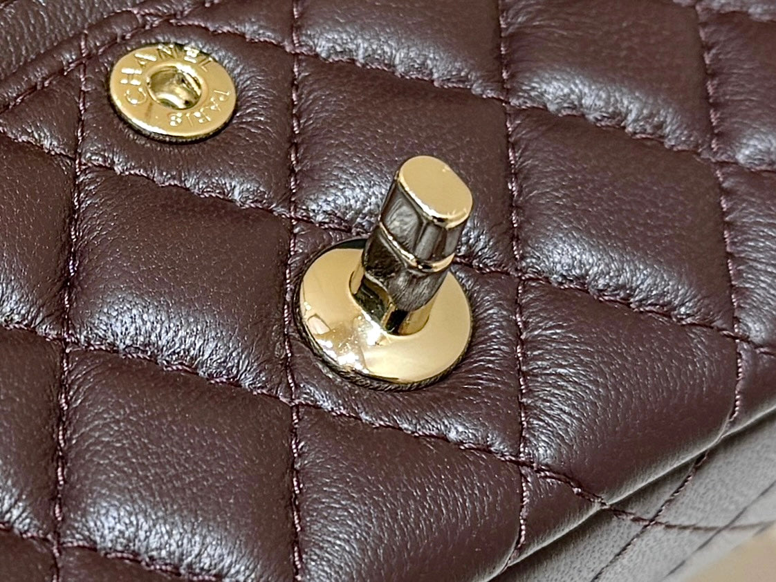 25S CHANEL MINI CF BAG 12 IN DARK BROWN LAMBSKIN HEART MODEL