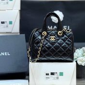 CHANEL 25S SMALL BOWLING BAG 21 IN BLACK CALFSKIN GOLD HARDWARE