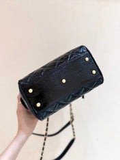 CHANEL 25S SMALL BOWLING BAG 21 IN BLACK CALFSKIN GOLD HARDWARE