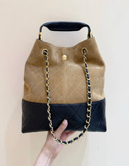 CHANEL 25S SHOPPING BAG 33 IN BROWN AND BLACK SUEDE CALFSKIN