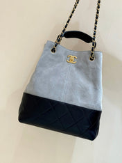 CHANEL 25S SHOPPING BAG 33 IN GREY AND BLACK SUEDE CALFSKIN