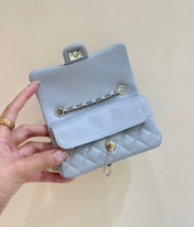 CHANEL 25S FLAP CHARM BAG 13 IN SKY BLUE LAMBSKIN