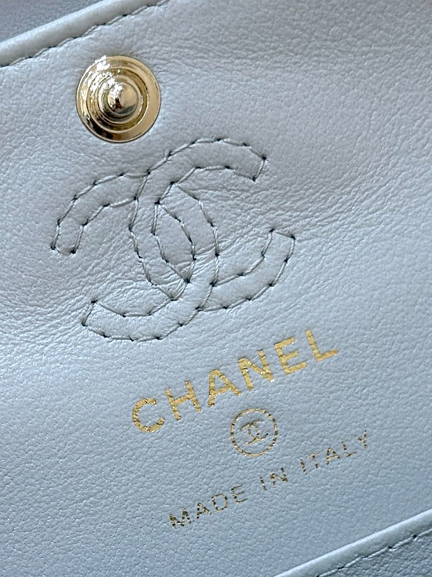 CHANEL 25S FLAP CHARM BAG 13 IN SKY BLUE LAMBSKIN