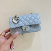 CHANEL 25S FLAP CHARM BAG 13 IN SKY BLUE LAMBSKIN