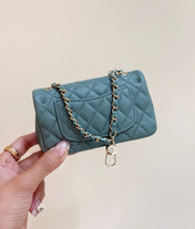 CHANEL 25S FLAP CHARM BAG 13 IN TEAL BLUE LAMBSKIN