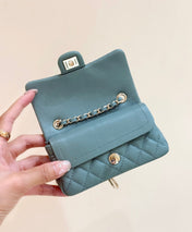 CHANEL 25S FLAP CHARM BAG 13 IN TEAL BLUE LAMBSKIN