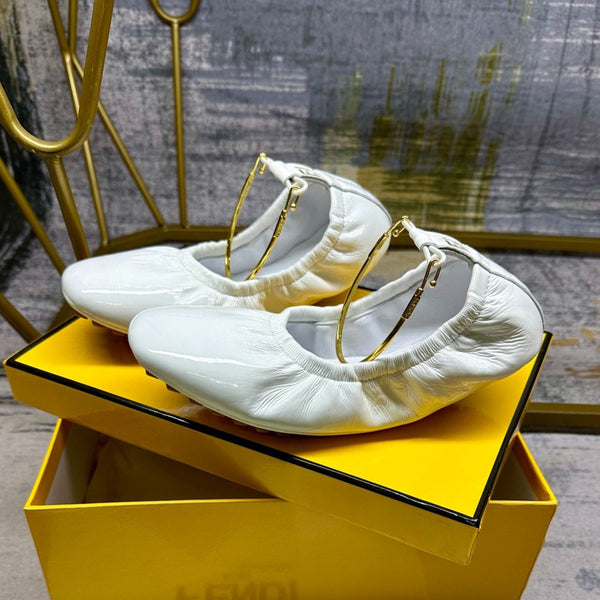 FENDI FILO BALLET IN WHITE LAMBSKIN WITH GOLD HARDWARE