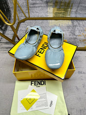 FENDI FILO BALLET IN SAPHIRE BLUE LAMBSKIN WITH GOLD HARDWARE