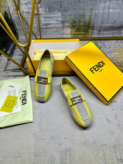 FENDI BAGUETTE LOAFERS IN GREY MIX LEMON YELLOW CANVAS GOLD HARDWARE