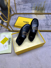 FENDI LOAFERS IN BLACK LAMBSKIN GOLD BUCKLE