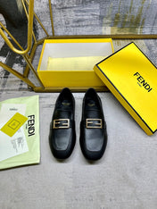 FENDI LOAFERS IN BLACK LAMBSKIN GOLD BUCKLE