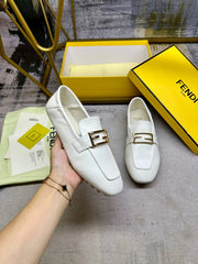 FENDI LOAFERS IN WHITE LAMBSKIN GOLD BUCKLE