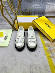 FENDI BAGUETTE LOAFERS IN WHITE CALFSKIN WITH GOLD HARDWARE