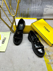 FENDI BAGUETTE LOAFERS IN BLACK CALFSKIN WITH GOLD HARDWARE