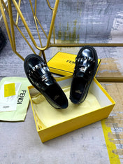FENDI BAGUETTE LOAFERS IN BLACK CALFSKIN WITH GOLD HARDWARE