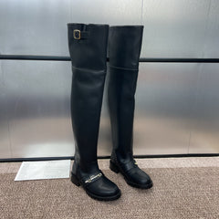 DIOR 25S D-QUEST PUNK TALL BOOTS 25MM IN BLACK CALFSKIN