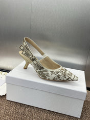 J'ADIOR HIGH SLINGBACK PUMP WHITE AND GOLD-TONE MILLEFIORI JACQUARD 65 MM
