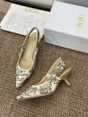 J'ADIOR HIGH SLINGBACK PUMP WHITE AND GOLD-TONE MILLEFIORI JACQUARD 65 MM