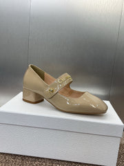 MEDIUM 35 MM HEEL PUMP IN CAMEL BEIGE PATENT CALFSKIN