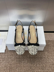 SLINGBACK PUMP IN WHITE MIX BLACK EMBROIDERED CANNAGE TWEED 35 MM