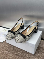 SLINGBACK PUMP IN WHITE MIX BLACK EMBROIDERED CANNAGE TWEED 35 MM
