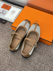 KICHU BALLET FLAT IN BRONZE BROWN CROCHET KNIT AND CALFSKIN