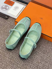 KICHU BALLET FLAT IN GREEN MINT CROCHET KNIT AND CALFSKIN