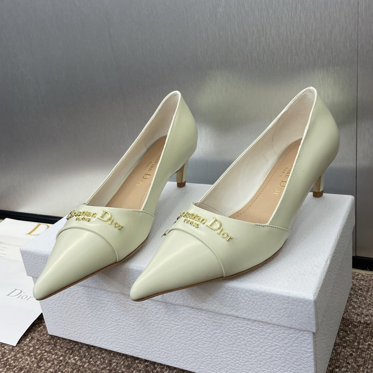 MY DD 25S HIGH HEEL 55MM IN WHITE CALFSKIN GOLD LOGO