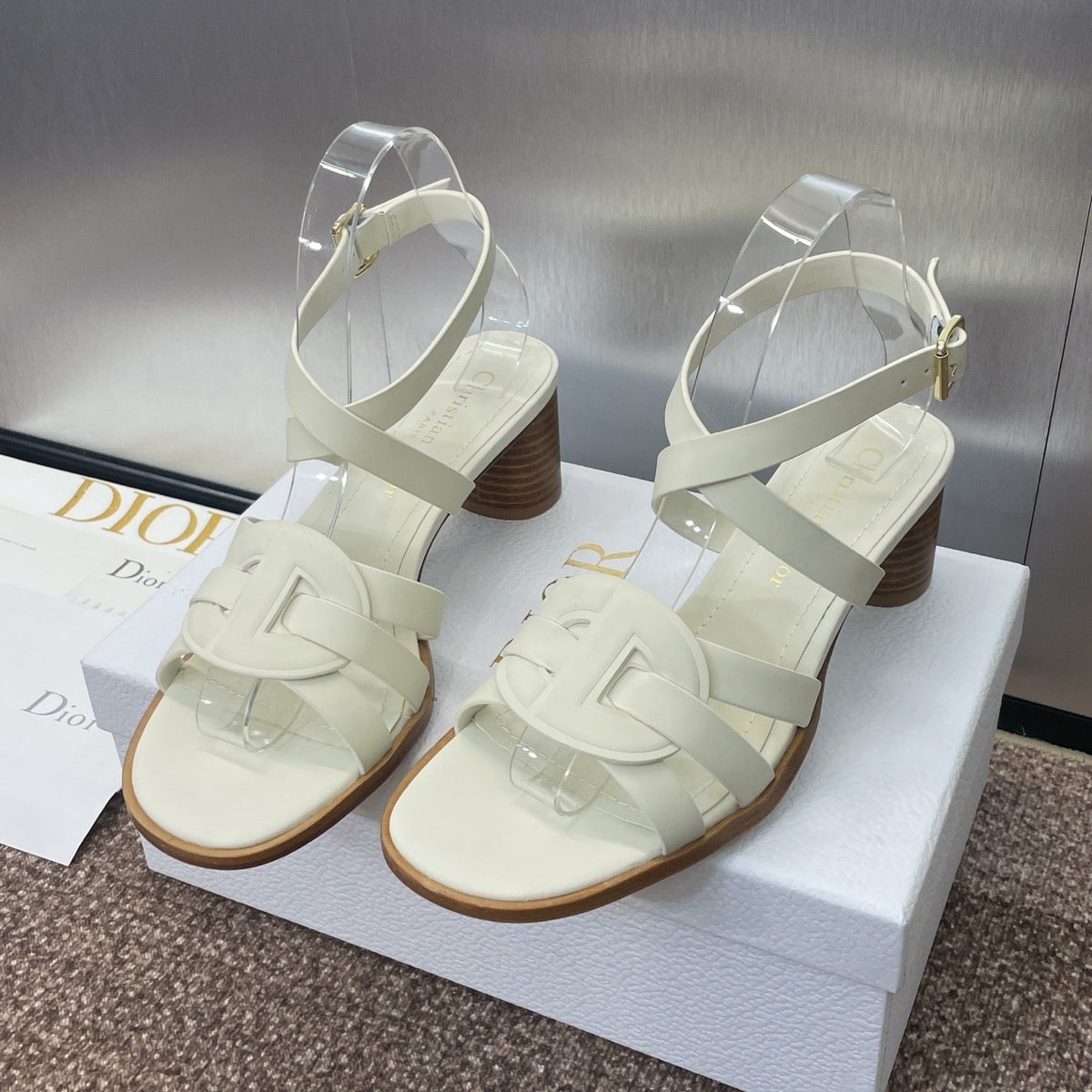 D-CLUB HIGH HEEL SLIDE 25S 55MM IN WHITE CALFSKIN