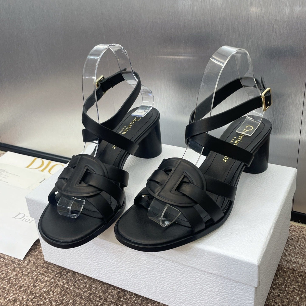 D-CLUB HIGH HEEL SLIDE 25S 55MM IN BLACK CALFSKIN