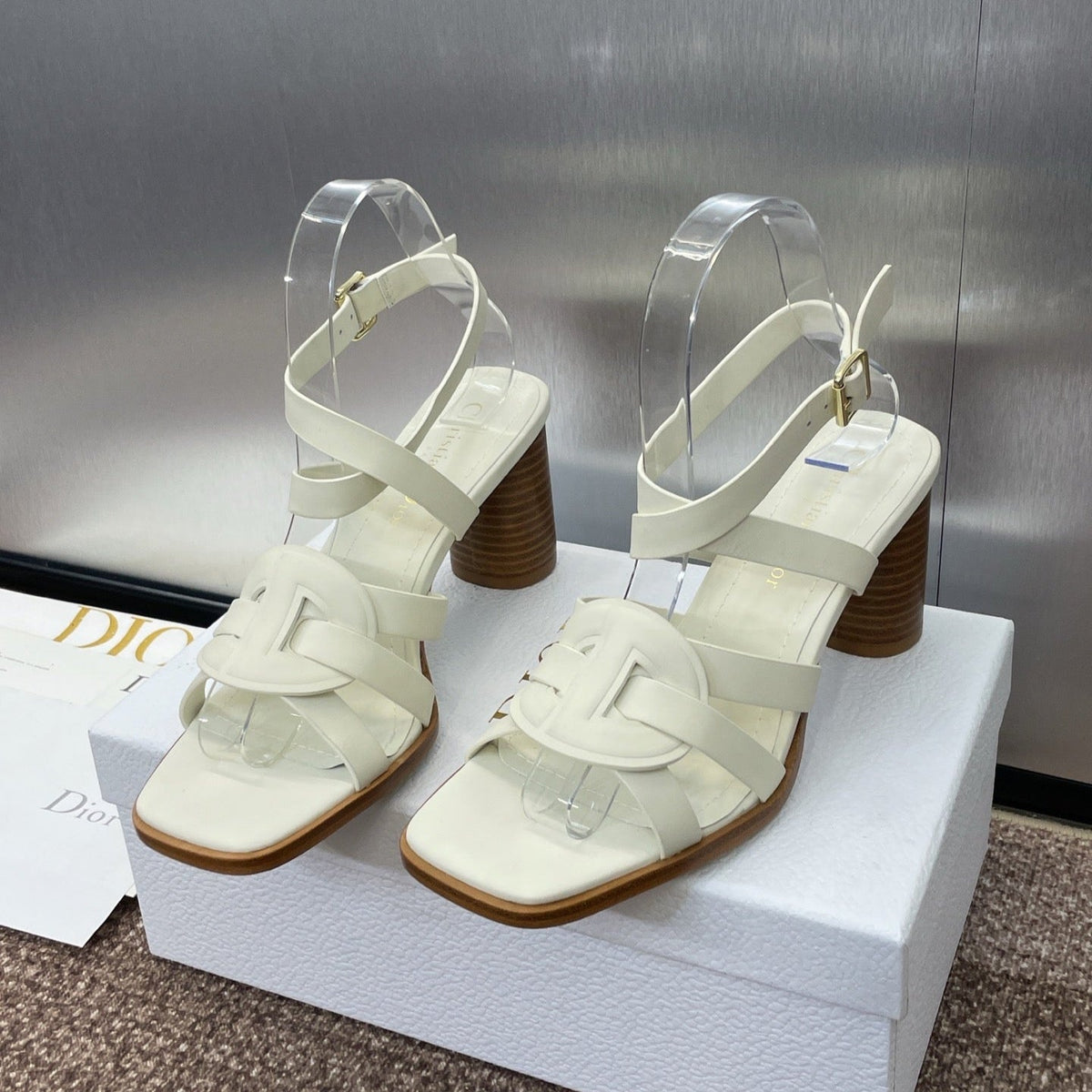 D-CLUB HIGH HEEL SLIDE 25S 80MM IN WHITE CALFSKIN