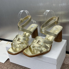 D-CLUB HIGH HEEL SLIDE 25S 80MM IN GOLD GLOSSY CALFSKIN