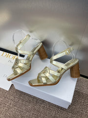 D-CLUB HIGH HEEL SLIDE 25S 80MM IN GOLD GLOSSY CALFSKIN
