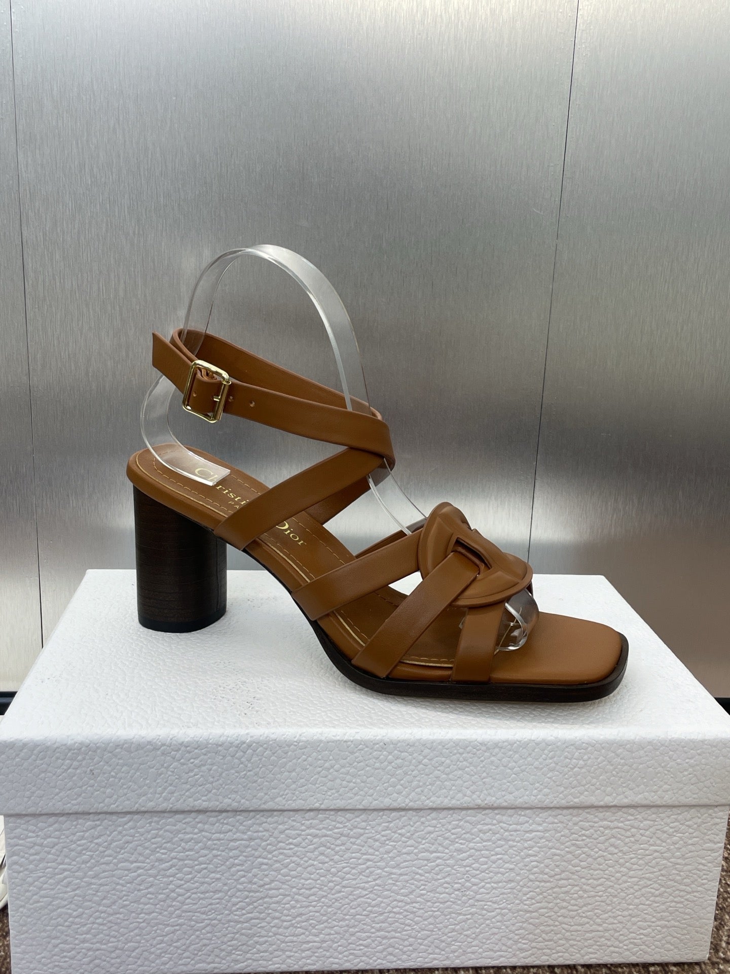 D-CLUB HIGH HEEL SLIDE 25S 80MM IN BROWN CALFSKIN