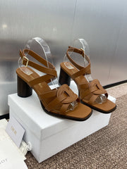 D-CLUB HIGH HEEL SLIDE 25S 80MM IN BROWN CALFSKIN