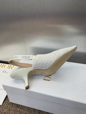 J'ADIOR SLINGBACK 25S PUMP 65MM IN WHITE FABRIC EMBOSSED CRYSTAL