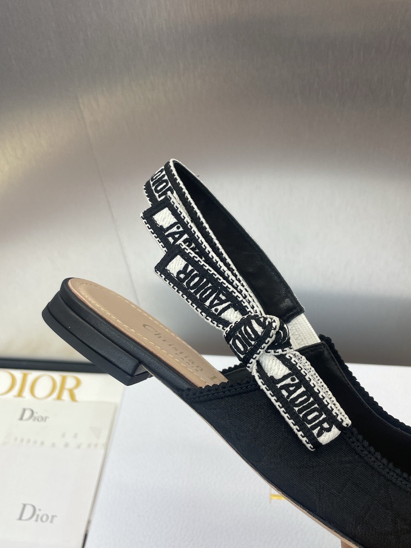 J'ADIOR SLINGBACK 25S IN BLACK QUAKE OBLIQUE EMBROIDERED FABRIC