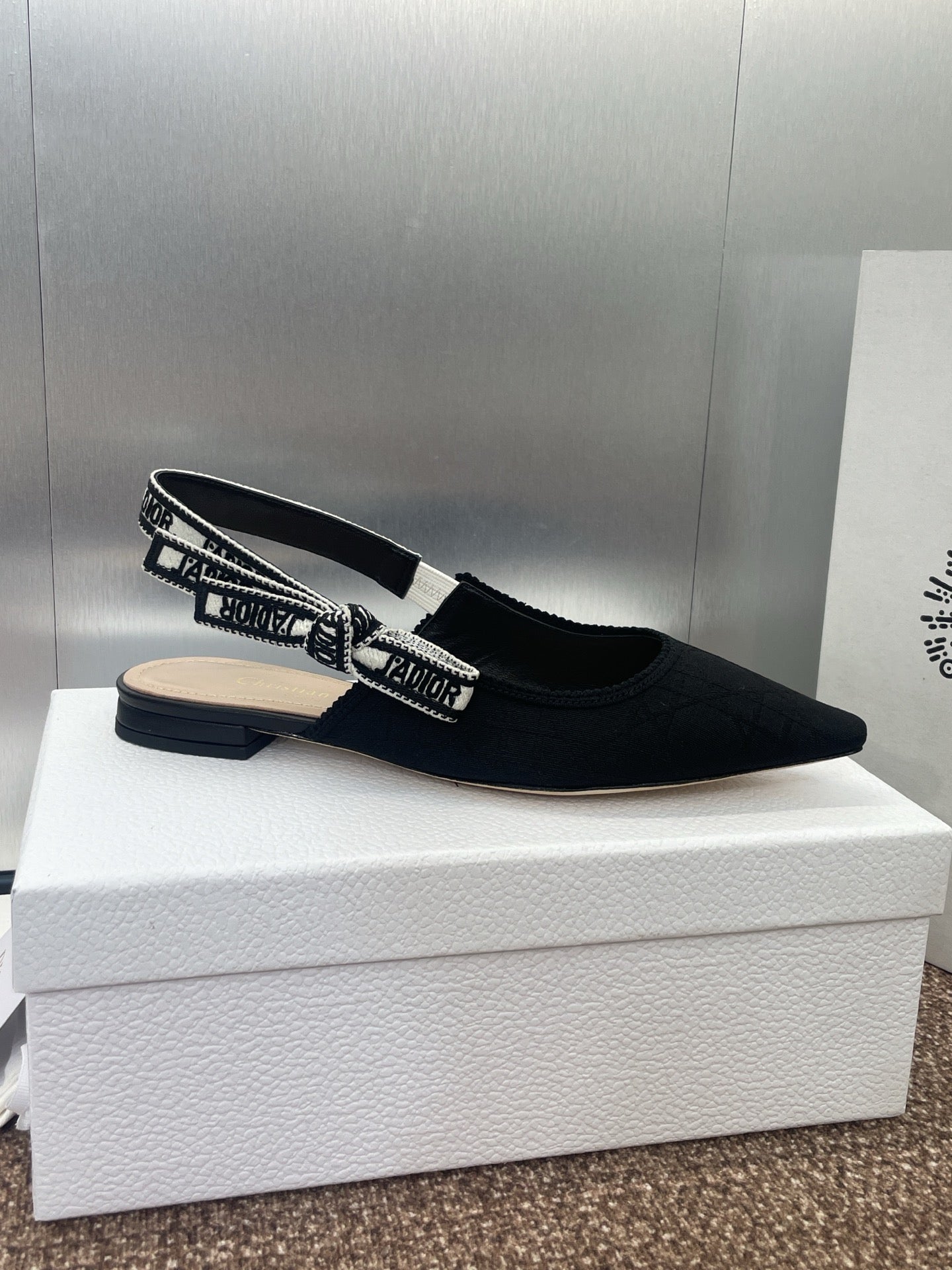 J'ADIOR SLINGBACK 25S IN BLACK QUAKE OBLIQUE EMBROIDERED FABRIC