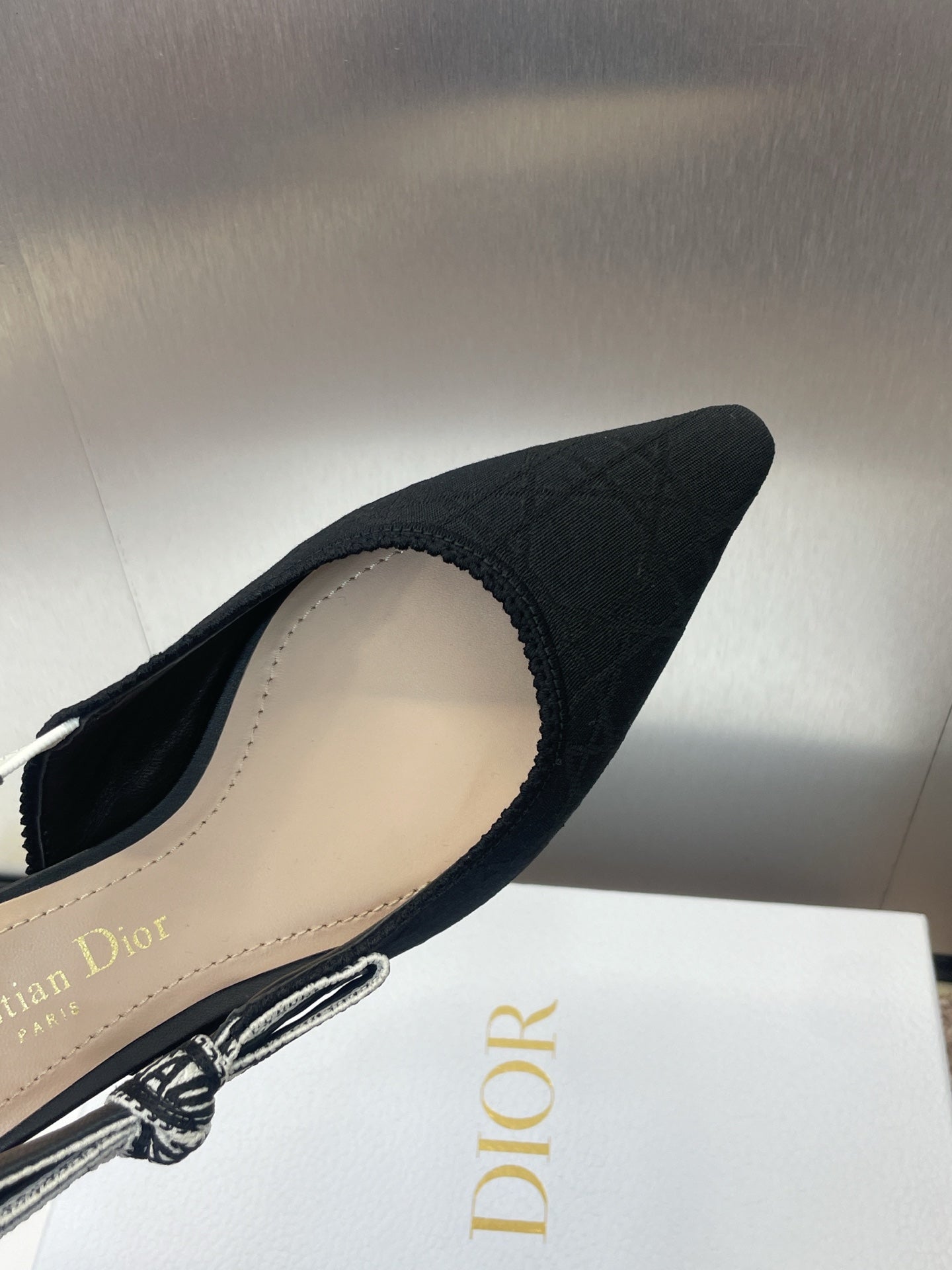 J'ADIOR SLINGBACK 25S IN BLACK QUAKE OBLIQUE EMBROIDERED FABRIC