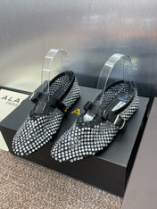 ALAIA MARY JANE FLAT 25S IN BLACK LAMBSKIN EMBELLISHED WITH CRYSTALS