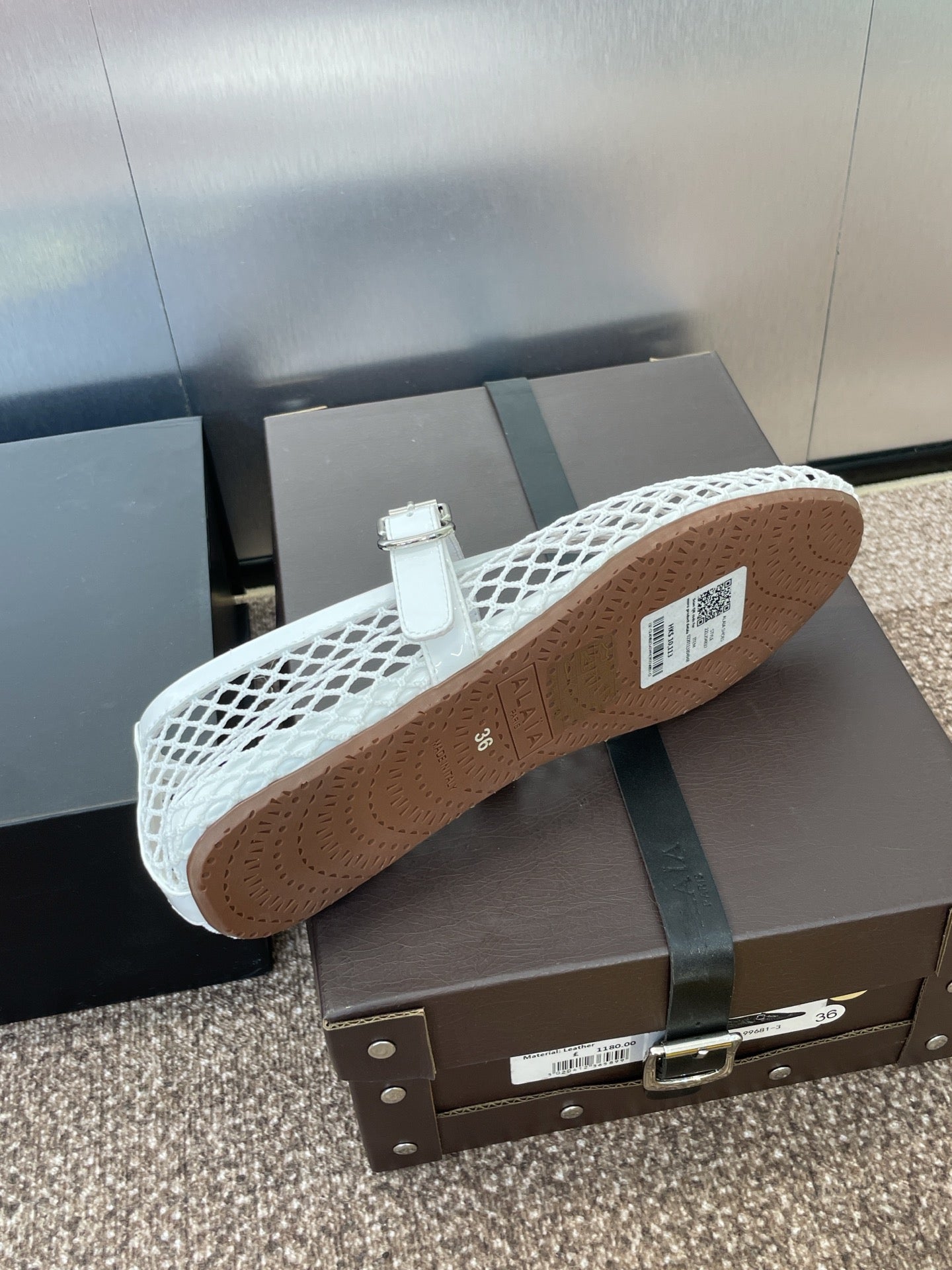 ALAIA MARY JANE FLAT 25S IN WHITE MESH CALFSKIN