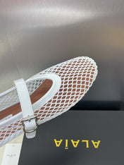 ALAIA MARY JANE FLAT 25S IN WHITE MESH CALFSKIN