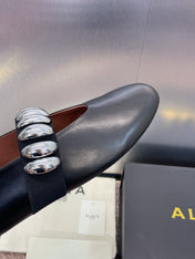 ALAIA MARY JANE FLATS 25S IN BLACK CALFSKIN WITH SILVER HARDWARE