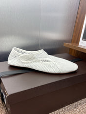 ALAIA MESH MARY JANE BALLET FLATS 25S IN WHITE FABRIC