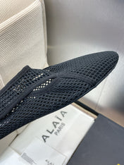 ALAIA MESH MARY JANE BALLET FLATS 25S IN BLACK FABRIC