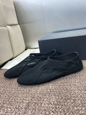 ALAIA MESH MARY JANE BALLET FLATS 25S IN BLACK FABRIC