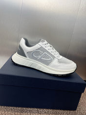 DIOR 25S D-RUN'N COUPLE SNEAKERS IN WHITE GRAY CALFSKIN AND MESH